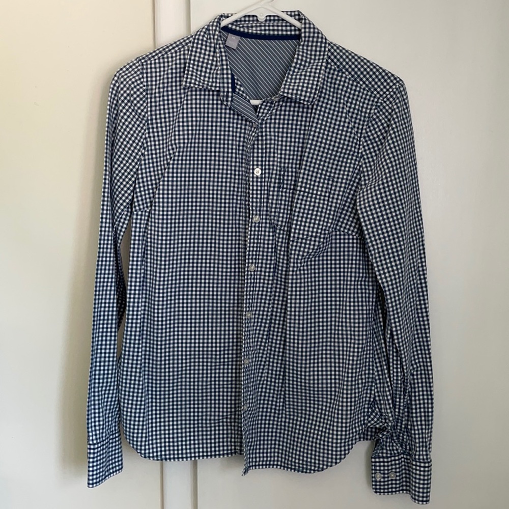 Blue gingham button down shirt